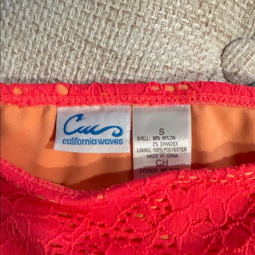 California Waves Coral And Pink Lace Overlay Bikini Bottom - Picture 2 of 3